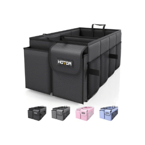 HOTOR Trunk Organizer - Car Organizer, Foldable Trunk organizer for SUVs & Sedans, Sturdy Car Organization for Car Accessories, Tools, Sundries, Black, 2 Compartments, 21.3"×12.6"×10.6"