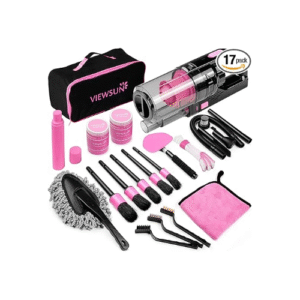 Viewsun 17pcs Car Cleaning Kit, Pink Car Interior Detailing Kit with High Power Handheld Vacuum, Detailing Brush Set, Windshield Cleaner, Cleaning Gel, Complete Auto Accessories for Women Gift