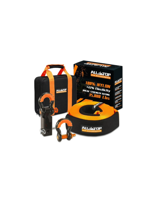ALL-TOP Nylon Recovery Kit with Hitch Receiver 3 x 20' (35,000lbs) 100% Nylon Snatch Strap + 2 Shackle Hitch Receiver + 34 HD Shackles (2pcs) with Isolator + Storage Bag